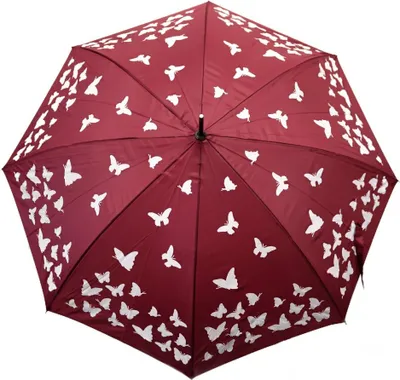 Image de Parapluie avec motif de papillons- décoloration sous la pluie, Ø103 cm avec poignée noire Rouge