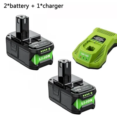 Immagine prodotto di Batteria da 18V per Ryobi One+ - Set di batterie di ricambio con caricabatterie - Litio-Ioni, 2 batterie da 6,0Ah (6000mAh) - compatibile con i modelli P108, P109, P102, P103, P104 - ricaricabile, set da 2 batterie da 6,0Ah