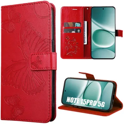 Image de Coque pour Xiaomi Redmi Note 15 Pro 5G, Antichoc Anti-Rayures CuirPolyuréthaneRouge Motif Papillon
