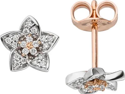 Produktbild von Ohrstecker Blume mit 40 Diamanten Brillanten 585 Gold Rotgold Weißgold bicolor