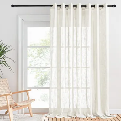 Netgordijn 254x241 cm, Linnenlook, semi-transparent, Ösen, 1 Paneel, lichtbeige