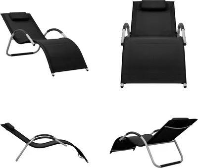 Image de vidaXL Chaise longue Textilene noir et gris - Chaise longue - Bains de soleil - Chaise longue de jardin