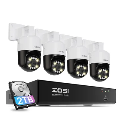 Produktbild von ZOSI 4K Überwachungskamera Set Aussen, 8MP PoE IP Kamera mit 8CH 2TB HDD NVR, 355°/140° Schwenkbar, KI Personen-/Fahrzeugerkennung, Auto-Tracking