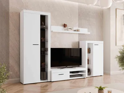 Produktbild von MIRJAN24 Wohnwand Farso, Design Wohnzimmer-Set, Schrankwand, Mediawand, Modernes Anbauwand (ohne Beleuchtung, Weiß)