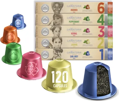 Produktbild von Probierbox Genusskollektion 120 Teekapseln | Aluminiumkapsel | Teekapseln für Nespresso®³ Kapselmaschinen | La Natura Lifestyle  |  Selektion Tee Box