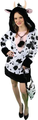 Produktbild von Oh3053-44-46 schwarz-weiß Damen Kuh Kuhkleid Kuhkostüm mit Kapuze Gr.44-46