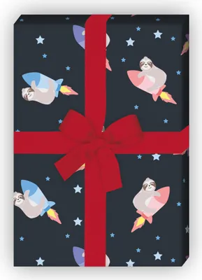 Produktbild von Lustiges Kinder Geschenkpapier mit Faultier auf Raketen - G12345, 32 x 48cm