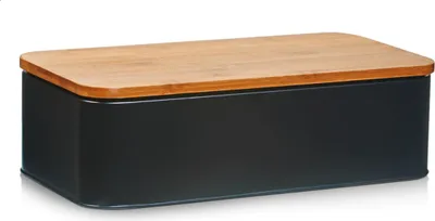 Immagine prodotto di ZELLER 25377 Cestino per pane con coperchio in bambù, metallo, nero opaco, 42,5 x 23 x 13 cm