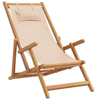 Zdjęcie produktu dla Składany drewniany leżak plażowy z poduszką