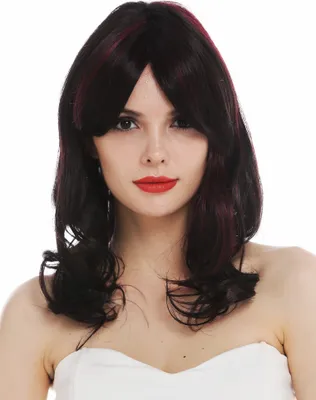 Produktbild von WIG ME UP Perücke Monofilament lang leicht gelockt Schwarzbraun rote Highlights TYM-493-MT-2H39