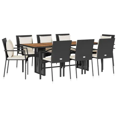 Obrázek produktu pro vidaXL 9dílný zahradní jídelní set s polštáři Black Poly Rattan
