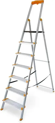 Productafbeelding van Tredeleider met 7 treden, inklapbaar - Aluminium ladder - Stabiele inklapladder met opbergruimte en brede, antislip treden - 120 mm - Geschikt voor huishoudelijk gebruik en werkzaamheden - Draagvermogen tot 150 kg