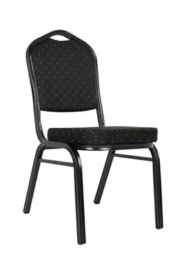 A black banquet chair with a diamond pattern on the seat and backrest, shown against a white background.