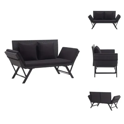 Image de vidaXL Banc de jardin avec coussins 176 cm noir Poly rotin - Bancs de jardin