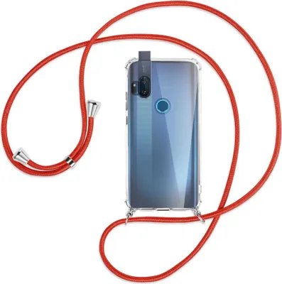 Produktbild von Handykette Backcover-Schutzhülle mit Band (Metall silberfarben) für Motorola One Hyper - rot