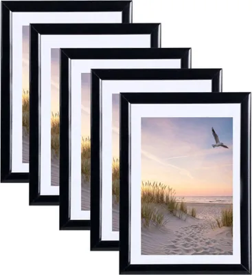 Produktbild von 3er 5er 10er Set Bilderrahmen Fotorahmen aus Kunststoff Bilder Foto Posterrahmen Collage AC-6 Wanddeko - Farbe: 5er Pack Schwarz | Format: 21x29,7 DIN A4