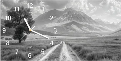 Produktbild von Wanduhr aus Glas mit Motiv Berglandschaft Weg- 60 x 30 cm - inkl. Aufhängesystem