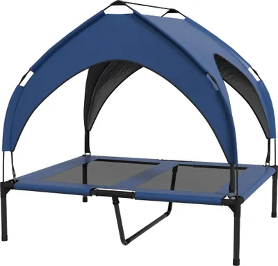 Produktbild von Hundebett mit Dach, atmungsaktiv, wasserabweisend, bis 30 kg, 91 x 76 x 89 cm, Dunkelblau