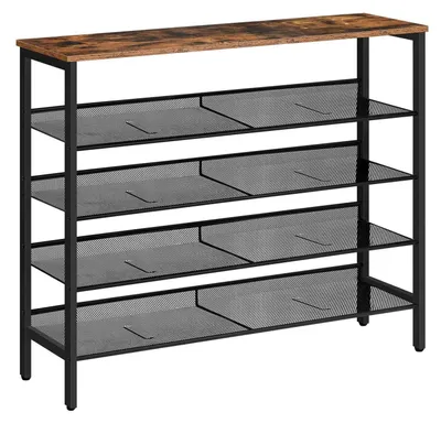 Immagine prodotto di Scaffale per scarpe a 5 ripiani, regolabile, dimensioni 100x30x85 cm, in metallo, colore vintage marrone-nero