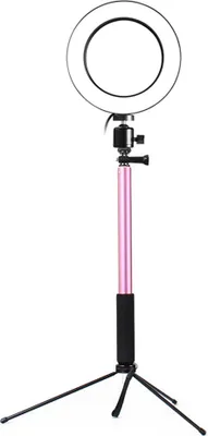 Zdjęcie produktu dla 3 w 1 dioda LED Ring Light Photo Photography Dimmable Video for Smartphone with Tripod Selfie Stick & Phone Holder Pink 20CM