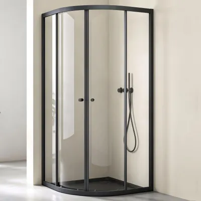 Produktbild von doporro Duschkabine Schiebetür Duschabtrennung Viertelkreis BxTxH 90x90x190 cm Klarglas ESG-Sicherheitsglas mit Nano-Beschichtung Ravenna32K schwarz
