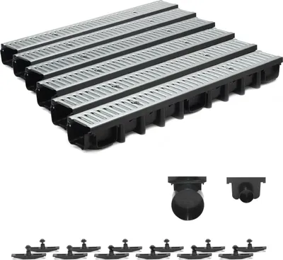 Produktbild von 6m Entwässerungsrinne Terrassenrinne Stahlrost verzinkt komplett SET, System A15 98mm