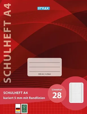 Produktbild von Stylex 29828 Schulheft, Lineatur 28, DIN A4, 16 Blatt
