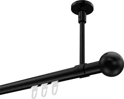 Produktbild von Interdeco Innenlaufstange / Gardinenstange mit Innenlauf Schwarz, Typ Sonette Luino (Kugel) Deckenmontage, 20 mm Ø 1-läufig, 540 cm