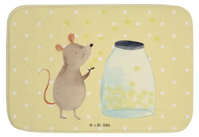 Produktbild von Mr. & Mrs. Panda Badteppich Maus Sterne - Gelb Pastell - Geschenk, Badezimmerteppich, Geburt, Badezimmer Matte, Lustige Sprüche, Träume, badezimmervorleger, Duschvorleger