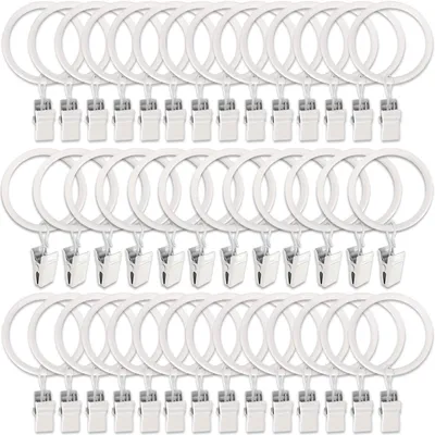 40 Vorhangringe mit Clips, Metall, 3,8 cm Ø, weiß, rostfrei
