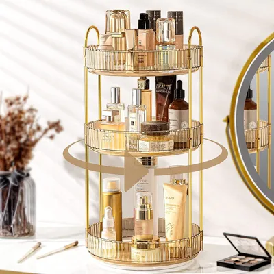Produktbild von Omgoods – Make-up-Organizer – 360-Grad-drehbarer Kosmetik-Organizer mit 3 Ebenen
