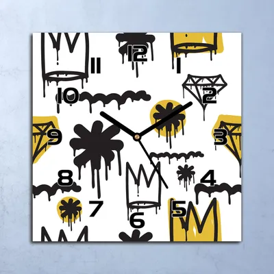 Produktbild von Wanduhr Echt-Glas-Küchenuhr Graffiti-Krone Quarz Lautlos 30x30 Deko Bilder