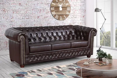 Produktbild von Edles Chesterfield Sofa 3 Sitzer in Kunstleder Vintage braun Couch Polstersofa