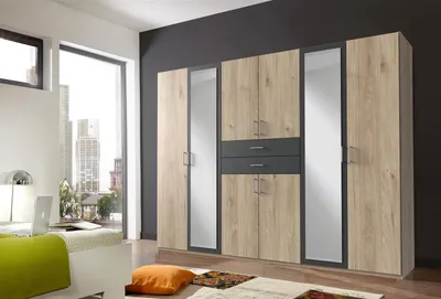 Produktbild von Kleiderschrank Drehtürenschrank Schlafzimmerschrank Schrank Schlafen "Drugi II" Artisan-Eiche/Graphit