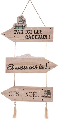 Image de Pancarte de Noël "Cadeaux" en bois - Beige - H 50 x L 25 cm
