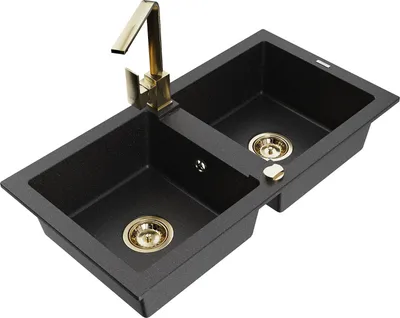 Produktbild von Mexen Mario 2-Becken-Granitspüle mit Mischbatterie Rita, Schwarz/Silbermetallic - 6504-73-670300-50