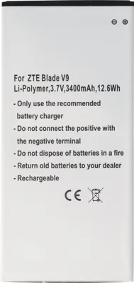 Produktbild von Akku passend für ZTE Blade V9, Li-Polymer, 3,7V, 3400mAh, 12,6Wh