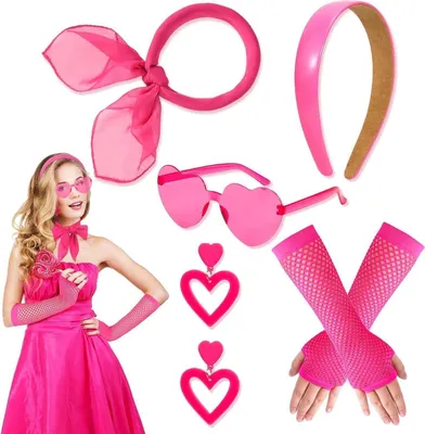 Produktbild von HOWAF 80er 90er Jahre Damen Kostüm Set Pink Karneval Party Accessoires