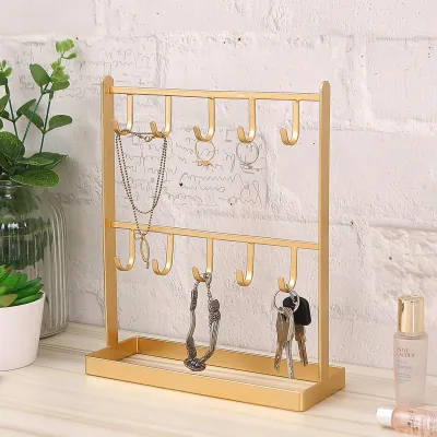 Image de Support de présentation pour bijoux, avec crochets, en fer doré, idéal pour les colliers, les accessoires pour cheveux, les boucles d'oreilles et autres bijoux