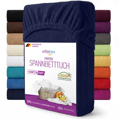 Produktbild von EllaTex Frottee Spannbettlaken 140x200 – 160x200 Baumwolle – weich, warm & elastisch, Spannbetttuch, in Farbe: Dunkelblau