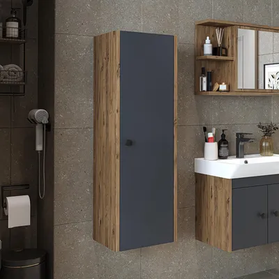 Image de Meuble de salle de bains Roomart ADA, meuble d'appoint de 35 cm de large, chêne anthracite