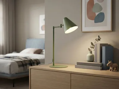 Produktbild von Retro LED Schreibtischlampe Grün mit Schwenkarm, große Nachttischlampe dimmbar