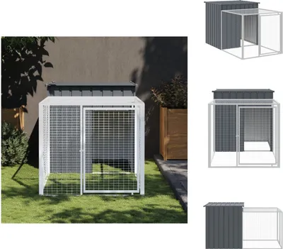 Produktbild von vidaXL Hühnerkäfig mit Auslauf Anthrazit 110x201x110 cm Stahl Verzinkt -  Lebensräume & Gehege für Kleintiere