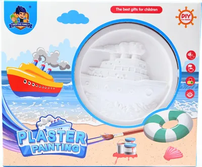 Produktbild von Gipsfiguren Set Schiff zum Bemalen - Kreatives Bastelset inkl. 6 Farben für Kinder