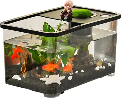 Produktbild von Kunststoff-Aquarium, kleines Betta-Aquarium mit Hängekorb, Haushaltsaquarium, Schildkröten-Aquarium-Set für Schildkröten, Krabben, Fische, Amphibien, Reptilien
