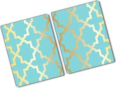 Produktbild von Tulup Glas Herdabdeckplatte - 2x40x52 cm - Glaskeramikkochfeld-Abdeckung Spritzschutz Glasabdeckplatte Kochplattenabdeckung und Schneidebrett - Zweiteilig - Kunst: modern & klassisch - Arabisches Muster - Gold