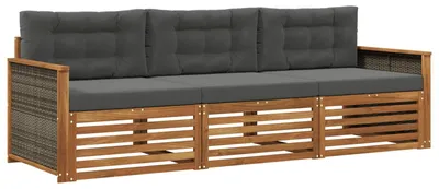 Produktbild von vidaXL Outdoor-Sofagarnitur mit Kissen 3 pcs Natur und Anthrazit