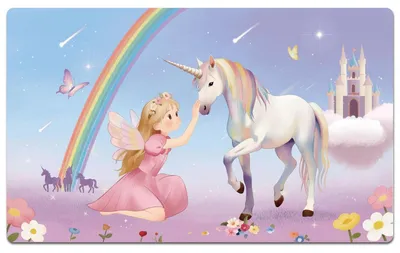 Image de Sous-main pour bureau, motif licorne pour enfants, pour filles, double face, en vinyle, 70 x 40 cm, lavable