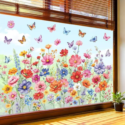 Produktbild von Fensterbilder mit bunten Blumen für die Fensterdekoration