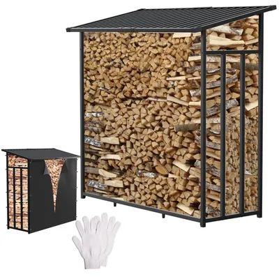 Produktbild von Vigevee Kaminholzlager Brennholzunterstand mit verzinktem Stahldach, 185 x 70 x 185 cm, 2,3 m³, bis 660 kg, inklusive 2 PE-Abdeckungen 150 g/m²